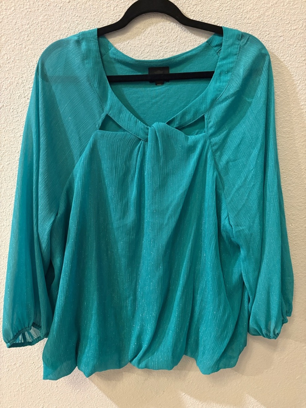 JM Collection Teal Twist-Front Blouse